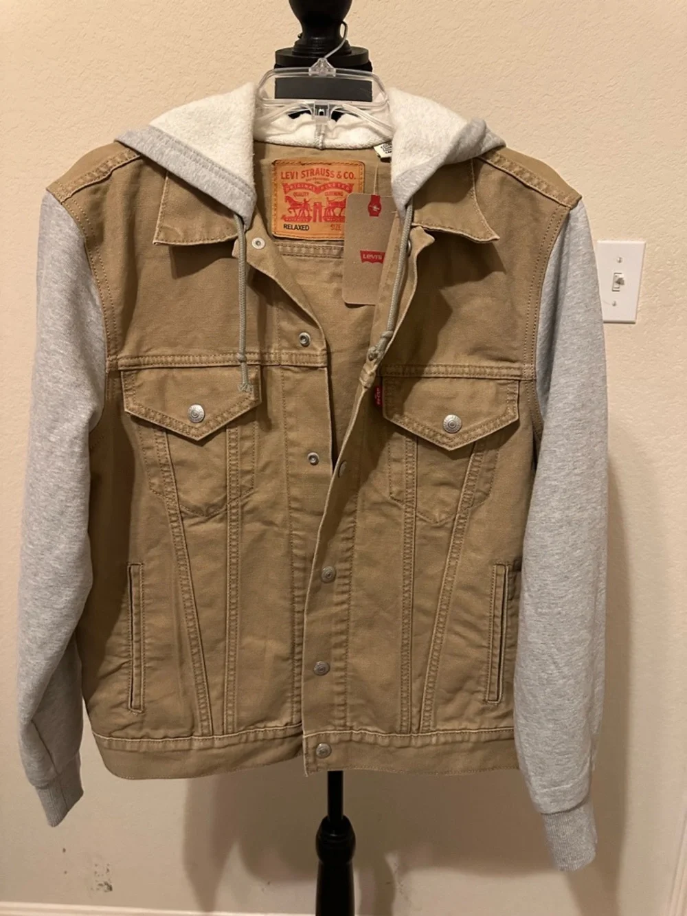 Levi's®Hybrid Tigers Eye Hoodie Jacket Tan Canvas with Gray Hoodie Sleeves. Sz S - Picture 8 of 16
